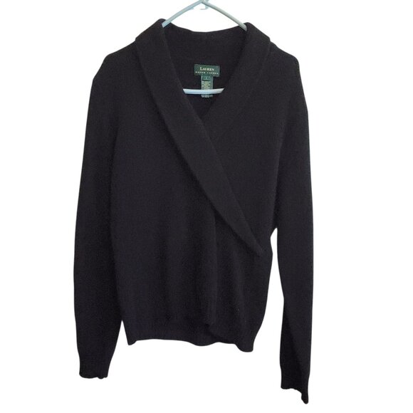 Lauren Ralph Lauren Vintage Lambs Wool Angora Rabbit Hair Black V-Neck Sweater - Picture 1 of 16